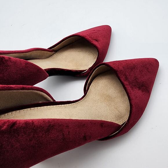 Old Navy Velvet Stiletto D'Orsay Heels Size 6 Pointed Toe Plum Wine Red Slip On - Picture 9 of 9